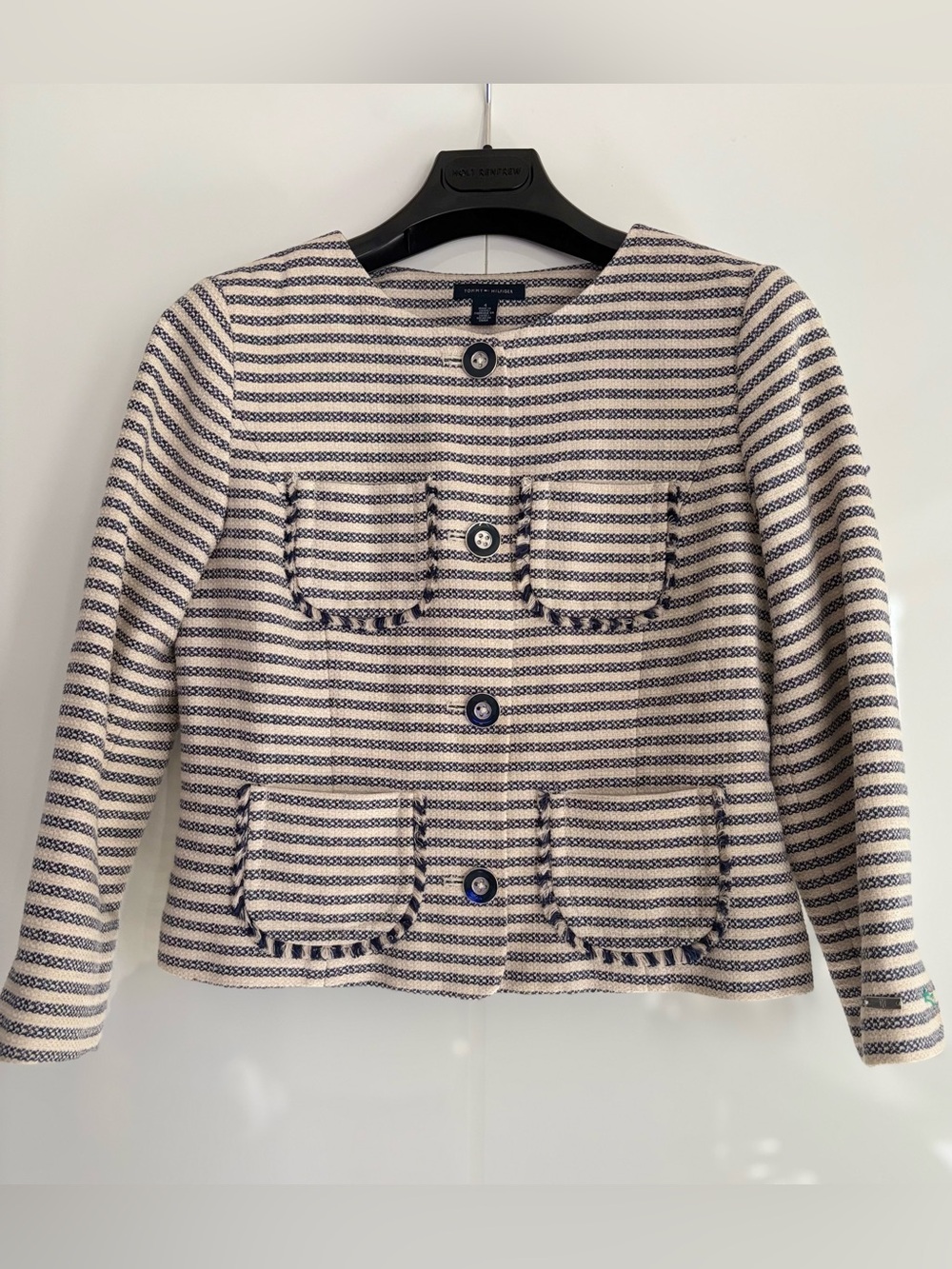 Tommy Hilfiger Striped Collarless Jacket  size 4